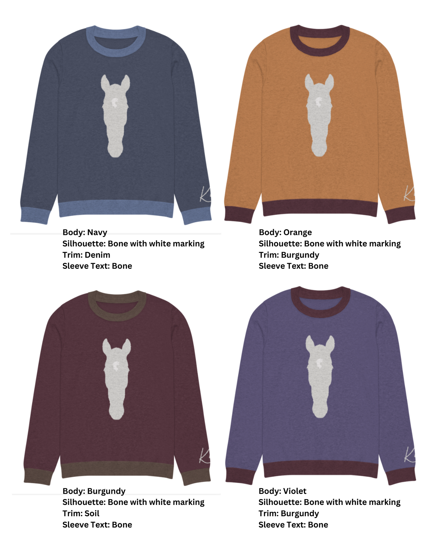 Custom Silhouette Knitted Crew Neck Sweater Kids Youth Adults