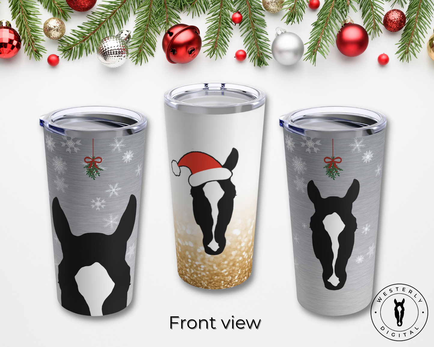 Custom Horse Portrait Christmas Vacuum Tumbler