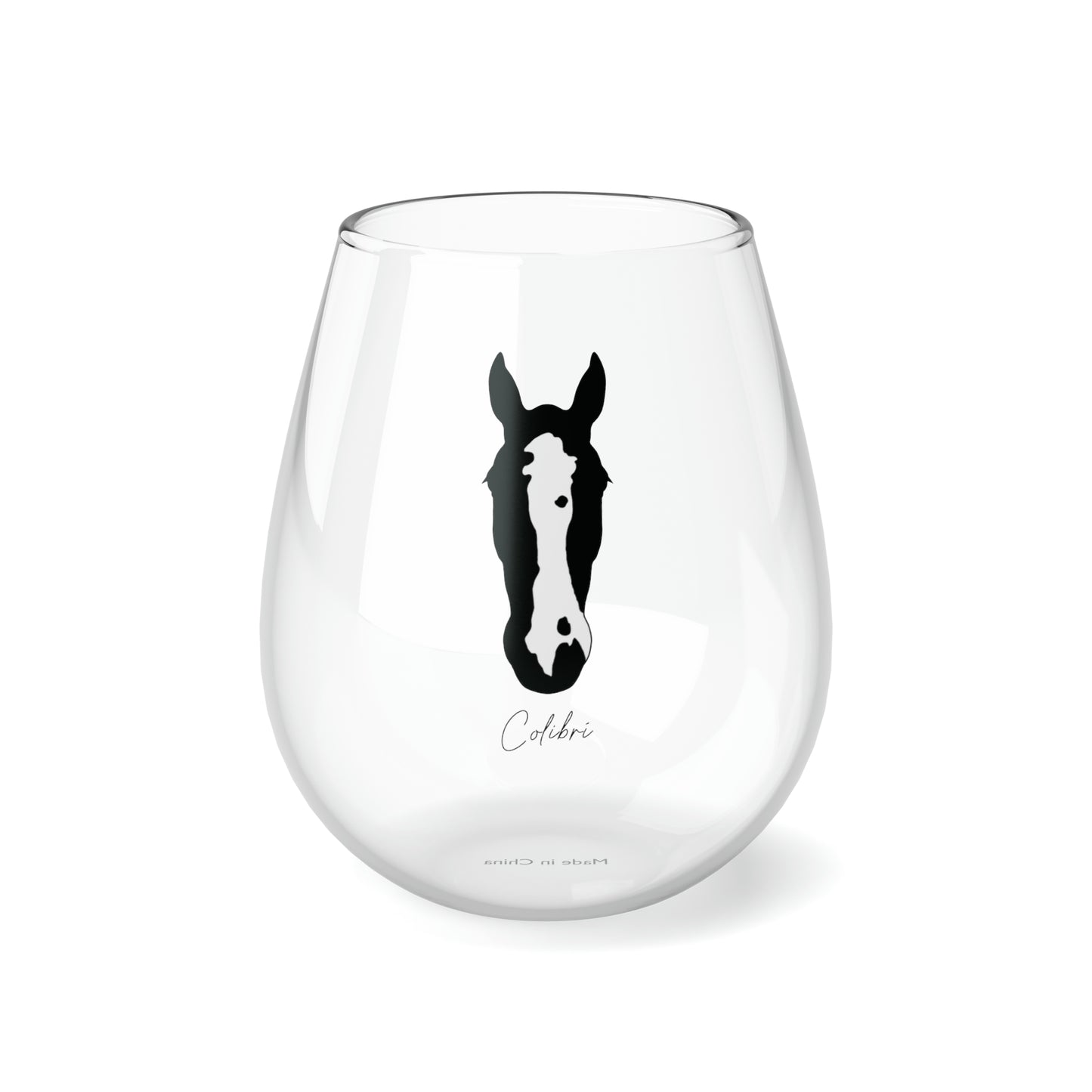 Custom Equestrian Silhouette Portrait Stemless Wine Glass
